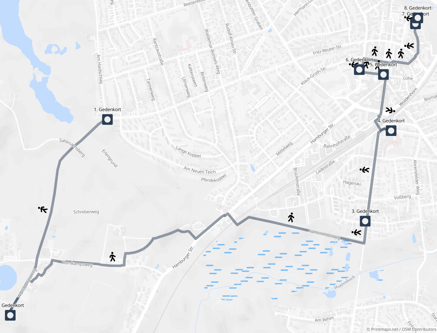 Karte vom Gedenkstätten-Spaziergang in Ahrensburg
