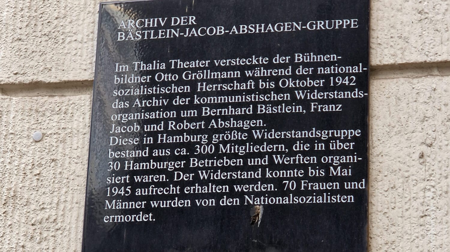 Gedenktafel Archiv der Bästlein Jacob Abshagen Gruppe