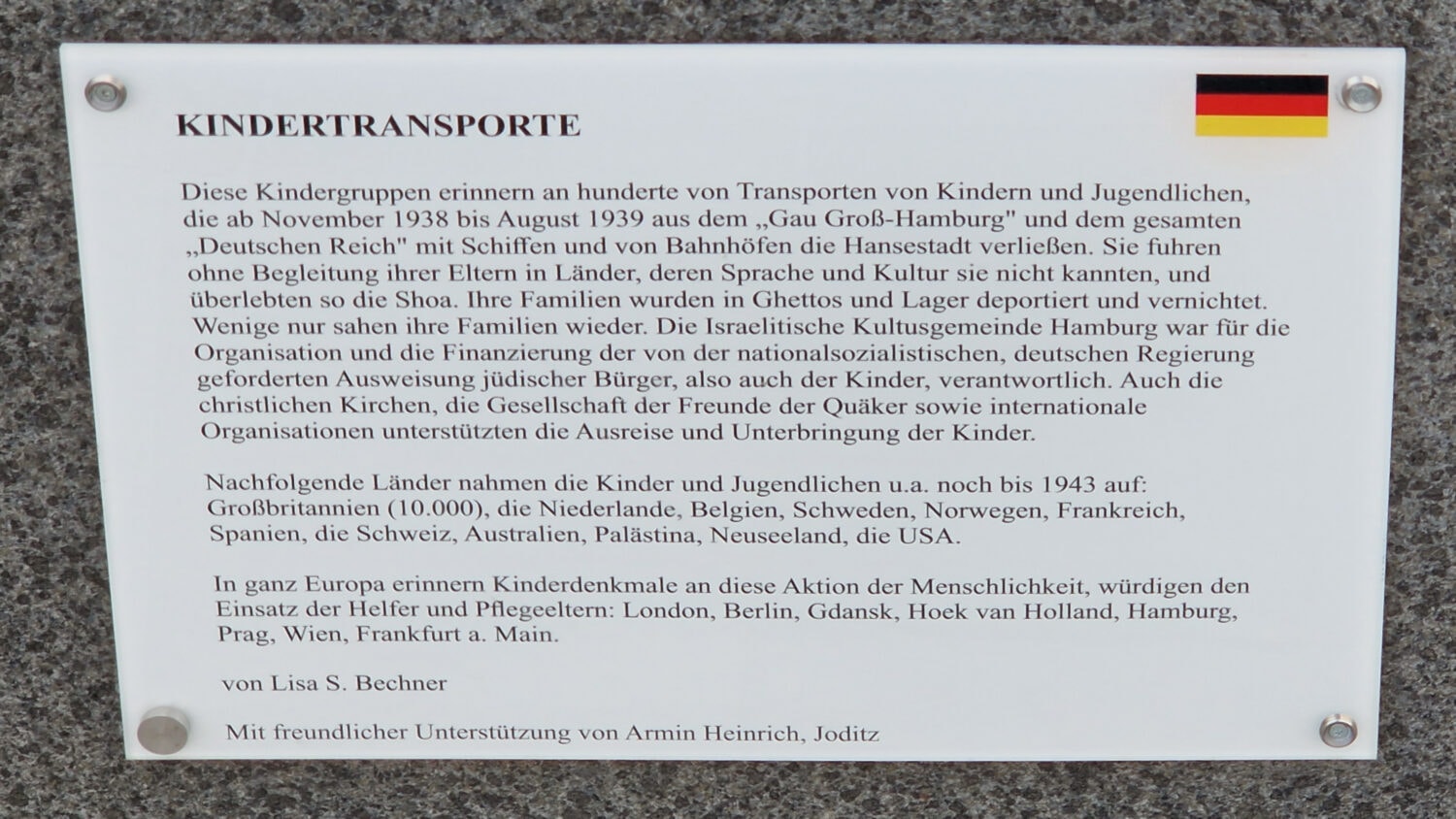 Gedenktafel Kindertransporte