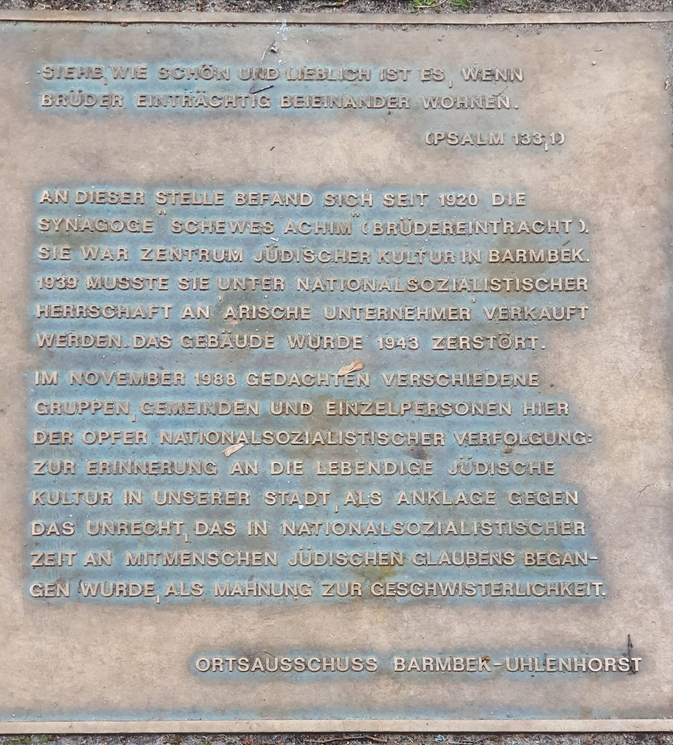 Gedenktafel Synagoge Schewes Achim