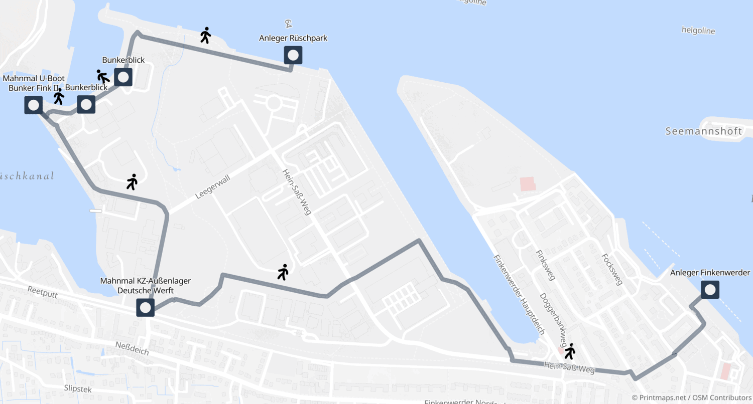 Karte für Gedenkstätten-Spaziergang in Finkenwerder